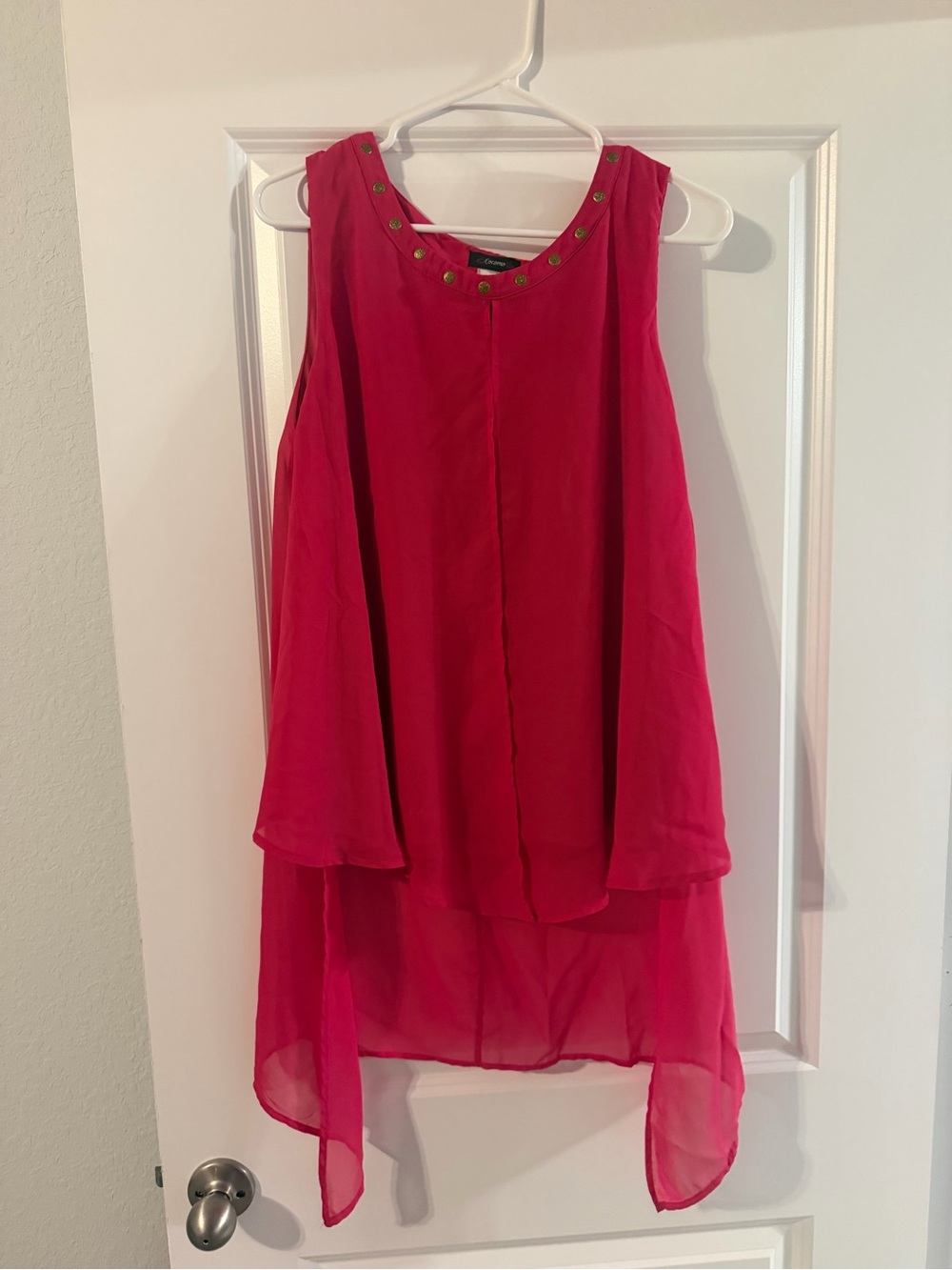 Cocomo Hot Pink Sleeveless Layered Chiffon Tunic with Stud Accents
